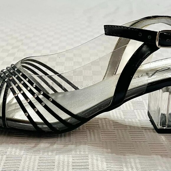 Size  7 Wide Annie Black & Clear High Heels with Silver Sole - Picture 4 of 10